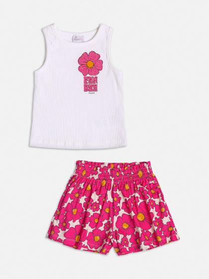 Imagem de Conjunto inf fem regata e shorts floral off/pink momi