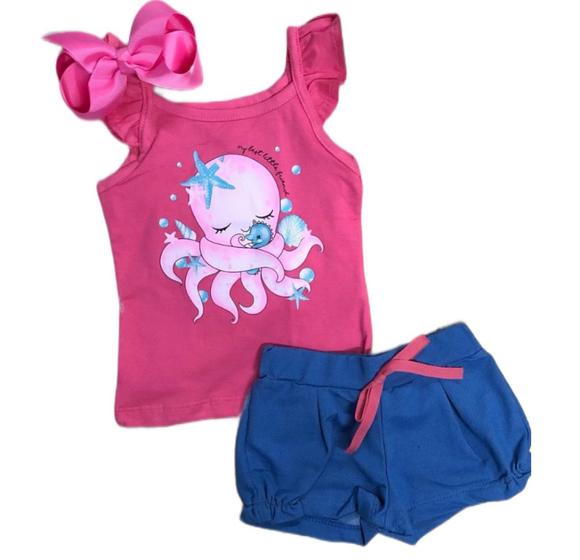 Imagem de Conjunto Infantil Bebê Menina com  Short Cotton Jeans