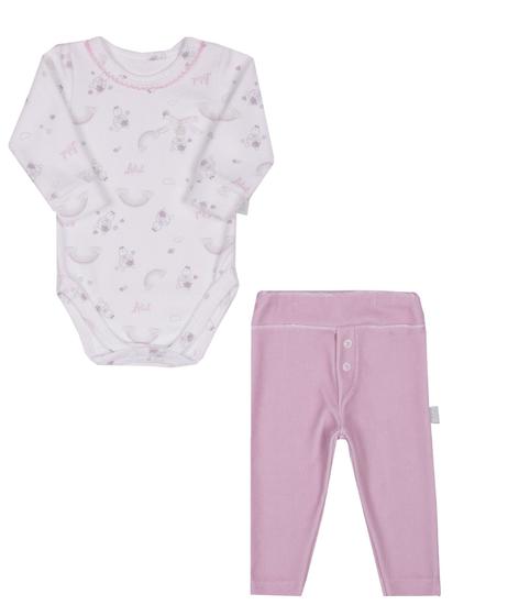 Imagem de Conjunto Infantil Bebê Menina Feminino Body Manga Longa e Calça em  Plush Letut