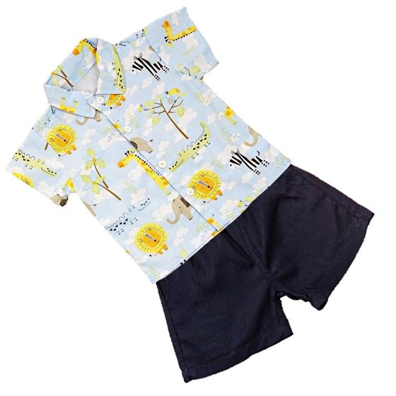 Imagem de Conjunto Infantil Bebê Menino Mauricinho Camisa Social Mais Shorts Temático de 01 a o3 Anos