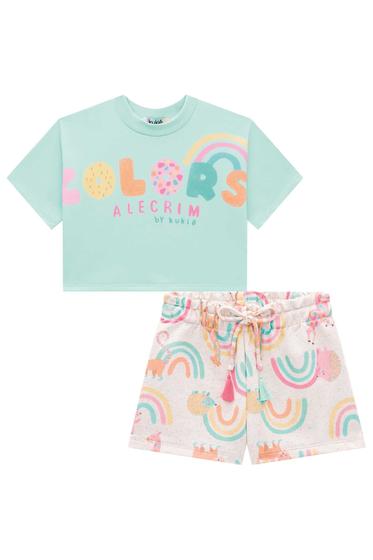 Imagem de Conjunto Infantil Blusa Boxy Over em M.Malha e Shorts em Moletom Linho Colors Arco-íris Alecrim By kukie