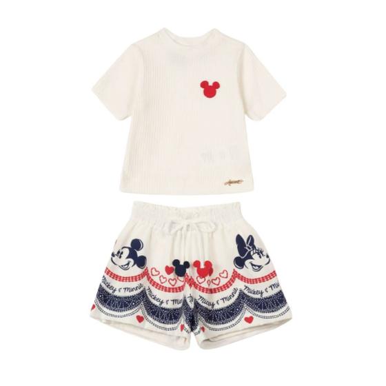 Imagem de Conjunto Infantil Blusa Canelada Short Balonê Mickey Minnie