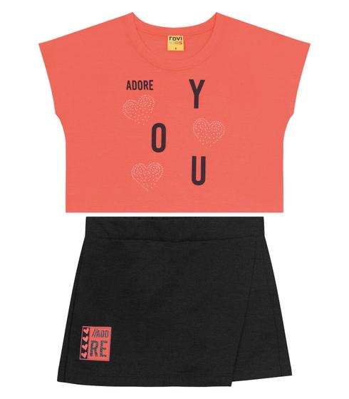 Imagem de Conjunto Infantil Blusa Com Shorts Saia Rovi Kids Laranja