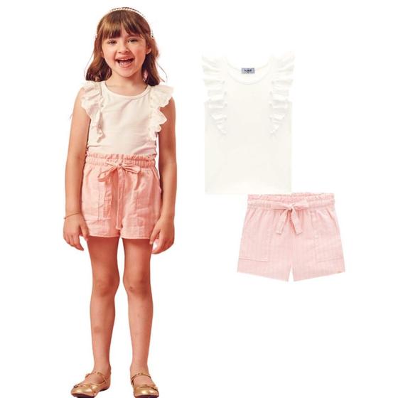 Imagem de Conjunto Infantil Blusa Cotton Pérola Shorts Tricoline Shine Kukiê