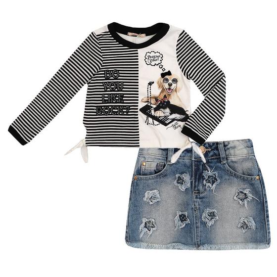 Conjunto Infantil Blusa e Saia Jeans Rock Menor preço em Conjunto Infantil Blusa e Saia Jeans Rock