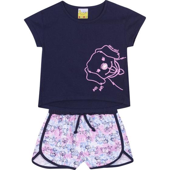 Imagem de Conjunto Infantil Blusa e Shorts JACA-LELÉ  Cahorrinho Marinho e Rosa