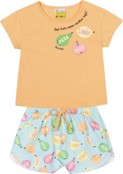 Imagem de Conjunto Infantil Blusa e Shorts JACA-LELÉ Frutas Laranja e Azul