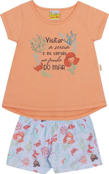 Imagem de Conjunto Infantil Blusa e Shorts JACA-LELÉ Sereia Laranja e Azul