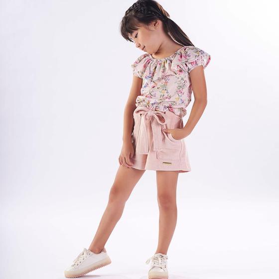 Imagem de Conjunto Infantil Blusa Floral e Short Moletom 2 peças - Kiki Xodó