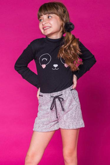 Imagem de Conjunto Infantil Blusa ML Canelada Rostinho Glitter e Shorts em Jacquard Mesclado - Kukie