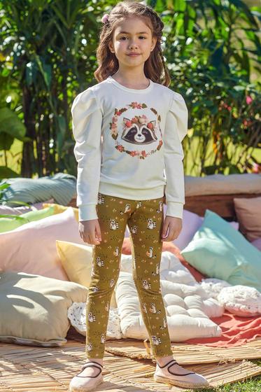 Imagem de Conjunto Infantil Blusa Molecotton Guaxinim Pompom e Legging Estampada Flora - By Infanti