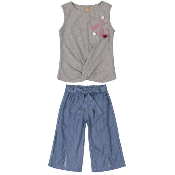 Imagem de Conjunto Infantil Blusa Ribana Canelada e Calça em Tecido Cinza Up Baby