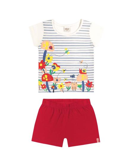 Imagem de Conjunto Infantil Blusa Short Coton Jardim Listras Verão