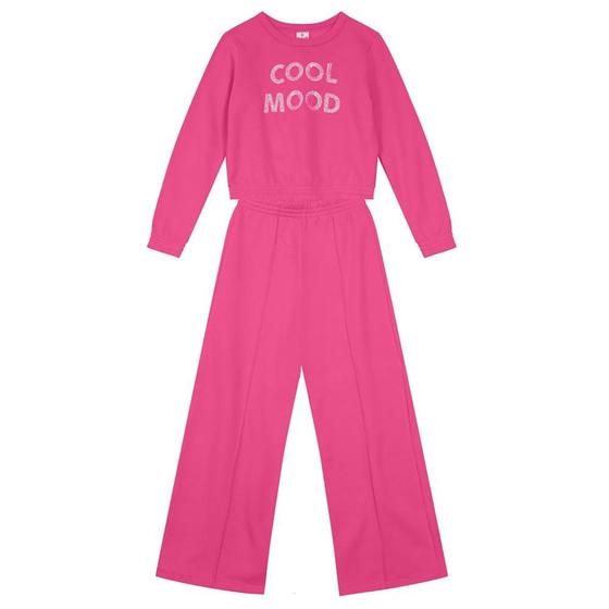 Imagem de Conjunto Infantil Blusão Cropped Calça Wide Leg Menina Rosa