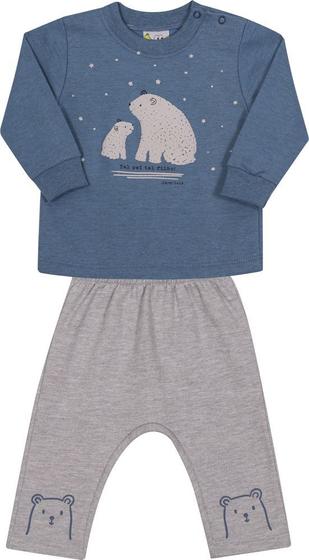 Imagem de Conjunto  Infantil Blusão e Calça em Moletom Jaca Lelé  Urso Polar Azul e Cinza