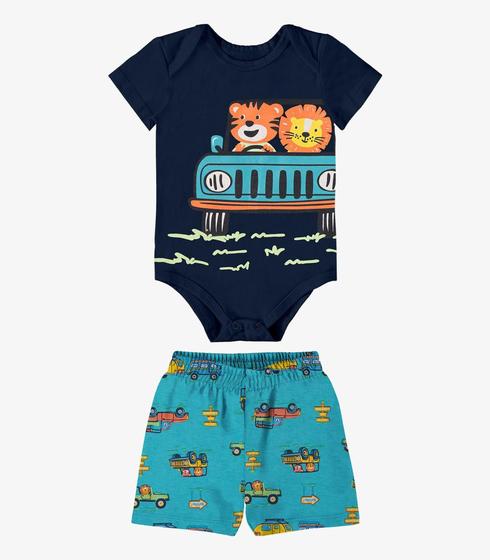 Imagem de Conjunto Infantil Body Com Bermuda Rovi Kids Azul - Rovitex Kids