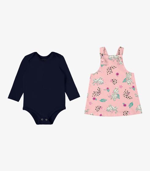 Imagem de Conjunto Infantil Body Com Jardineira Rovi Kids Rosa