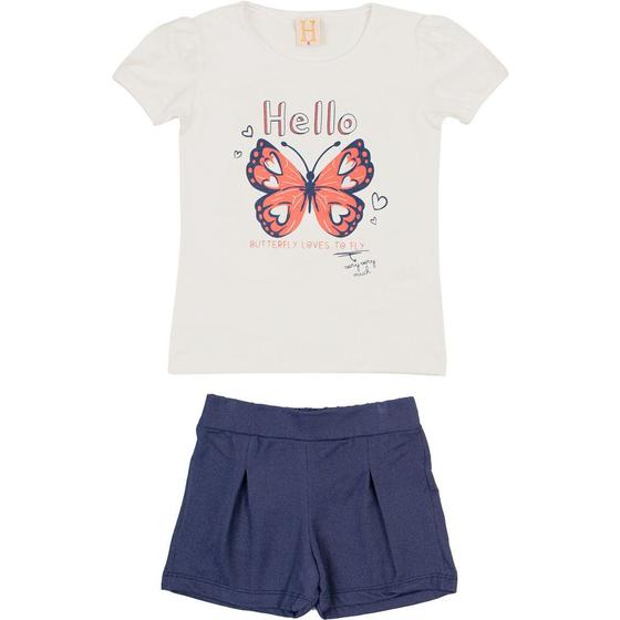 Imagem de Conjunto Infantil Borboleta Off White com Marinho