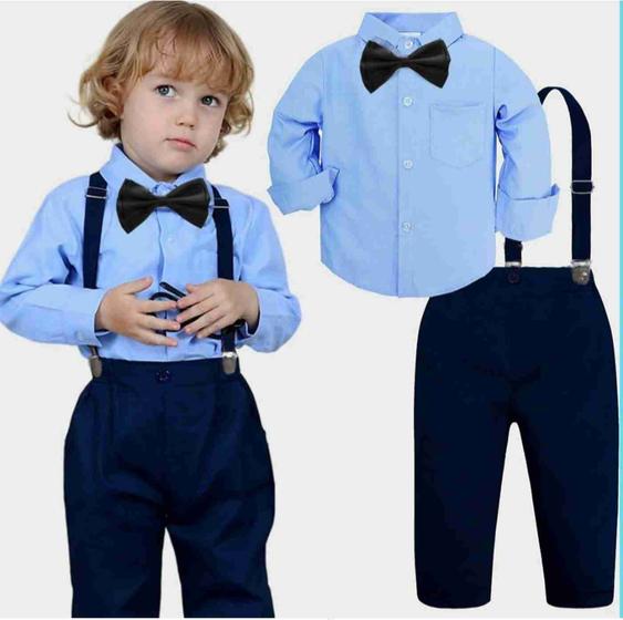 Imagem de Conjunto infantil camisa social azul calça menino casamento pajem