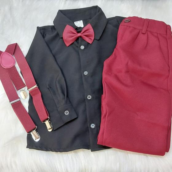 Imagem de Conjunto infantil camisa social calça menino marsala/ preto 1 a 14 anos