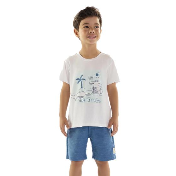 Imagem de Conjunto Infantil Camiseta Branca Jacarés e Bermuda Azul Flamê Up Baby