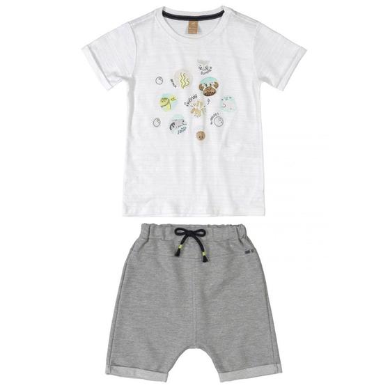 Imagem de Conjunto Infantil Camiseta e Bermuda Saruel em Moletom Branco Up Baby