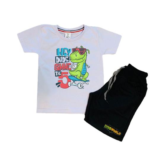 Imagem de Conjunto Infantil Camiseta e Short Dino Skate Confortável Macio