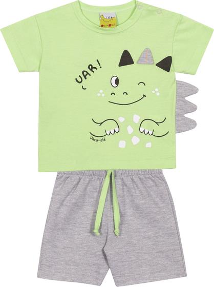 Imagem de Conjunto Infantil Camiseta e Shorts JACA-LELÉ  Dinossauro Verde e Cinza