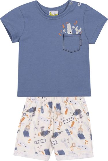 Imagem de Conjunto Infantil Camiseta e Shorts JACA-LELÉ Feramentas Azul e  Branco