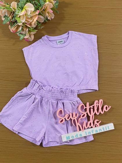 Imagem de Conjunto Infantil Catavento Verão Shorts e Blusa Lilás Brilhante