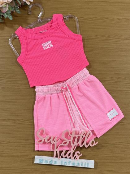 Imagem de Conjunto Infantil Catavento Verão Shorts e Blusa Rosa Good Luck