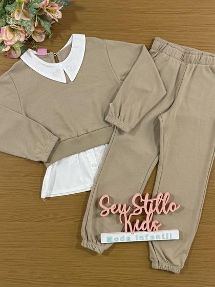 Imagem de Conjunto Infantil Cinti Inverno com Calça e Casaco Bege com Strass