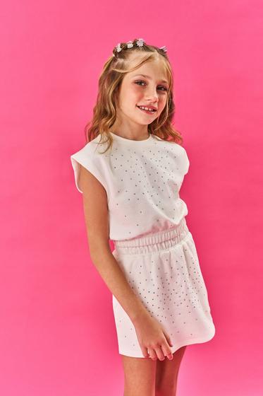 Imagem de Conjunto Infantil Cinti Verão Shorts Saia e Blusa Off White Brilho