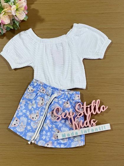 Imagem de Conjunto Infantil Cinti Verão Shorts Saia Ursinha Blusa Branca