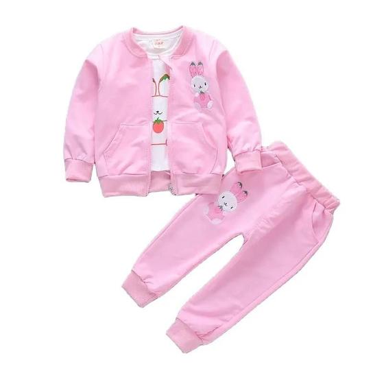 Imagem de Conjunto Infantil Coelho Páscoa Rosa Casaco + Blusa + Calça