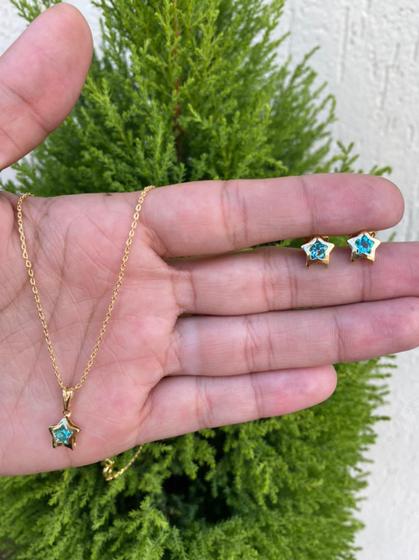 Imagem de Conjunto Infantil Colar e Brinco de Estrela Banhado à Ouro 18k