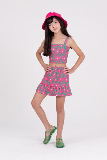 Imagem de Conjunto Infantil  Cropped Saia Florido Verde