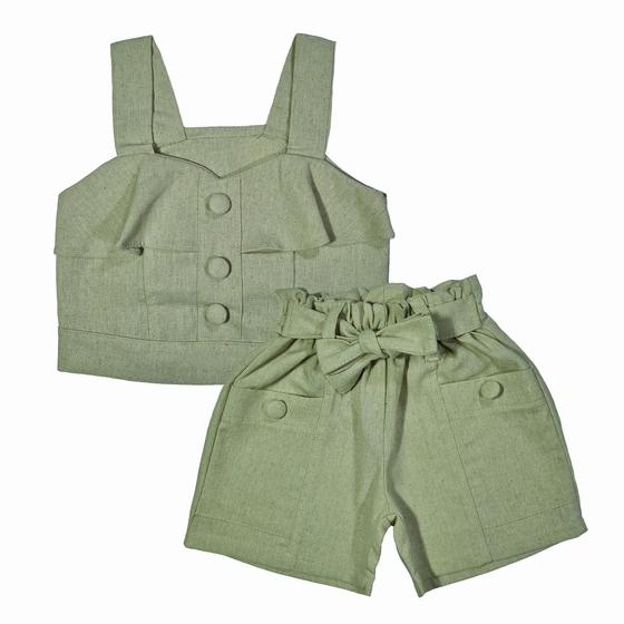 Imagem de Conjunto Infantil Cropped Short Linho Primavera Verão