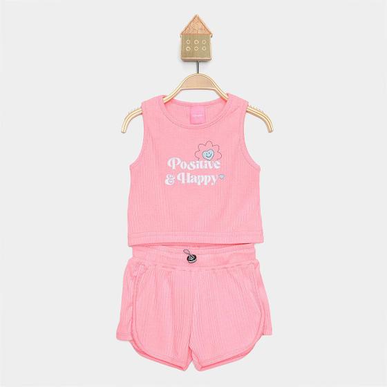 Imagem de Conjunto Infantil Curto Kamylus Happy Regata e Short Canelada Menina