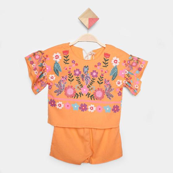 Imagem de Conjunto Infantil Curto Romitex Floral Blusa e Shorts Menina