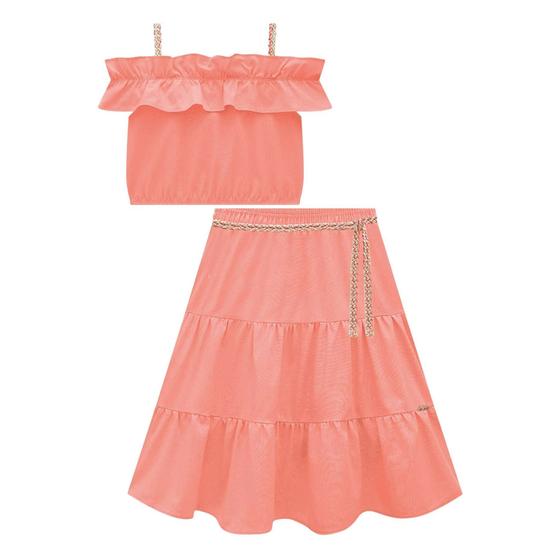 Imagem de Conjunto Infantil de Blusa Boxy e Saia Midi em Linho Kukiê