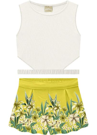 Imagem de Conjunto Infantil de Blusa e Short (Off White e Verde Limão) MILON