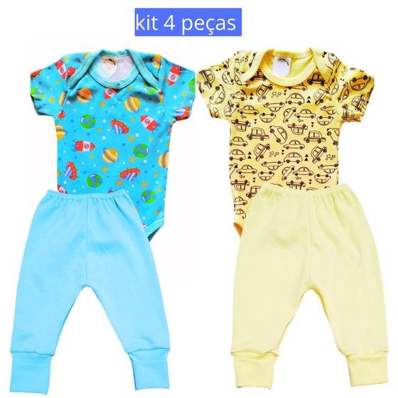 Imagem de Conjunto Infantil de Menino Body Manga Curta e Mijão 100% Algodão Kit 4 peças