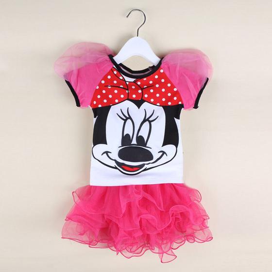 Imagem de Conjunto Infantil Fantasia Minnie Rosa Saia De Tule 