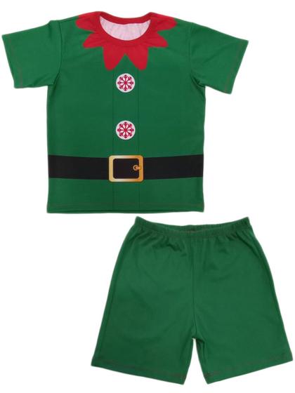 Imagem de Conjunto Infantil Fantasia Natal Ajudante de Papai Noel Duende Camiseta e Short