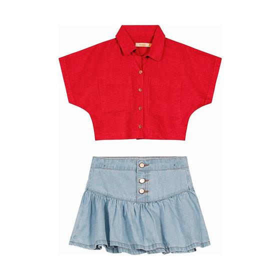 Imagem de Conjunto infantil feminino blusa com saia jeans carinhoso ref:1000108963 10/14