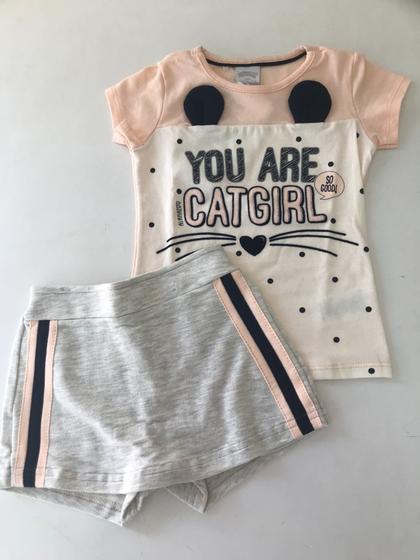 Imagem de Conjunto infantil feminino blusa com short saia cinza com salmon