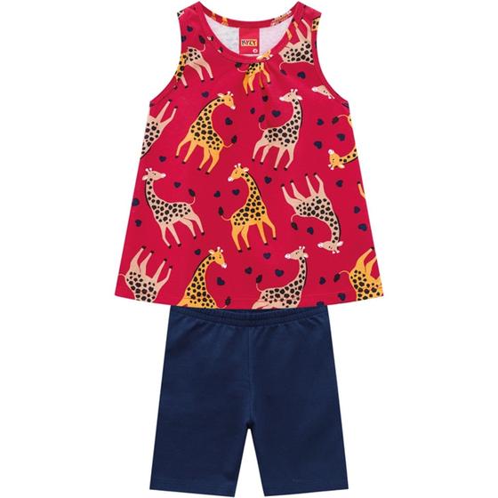 Imagem de Conjunto infantil feminino blusa regata + shorts ciclista "Girafas" - Alecrim kids