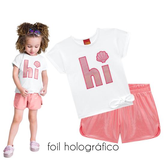 Imagem de Conjunto Infantil Feminino Blusa + Shorts foil holográfico Kyly