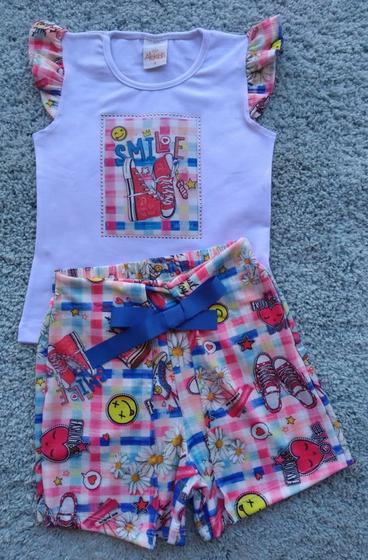 Imagem de Conjunto Infantil Feminino Blusa Smile + Shorts Alekids